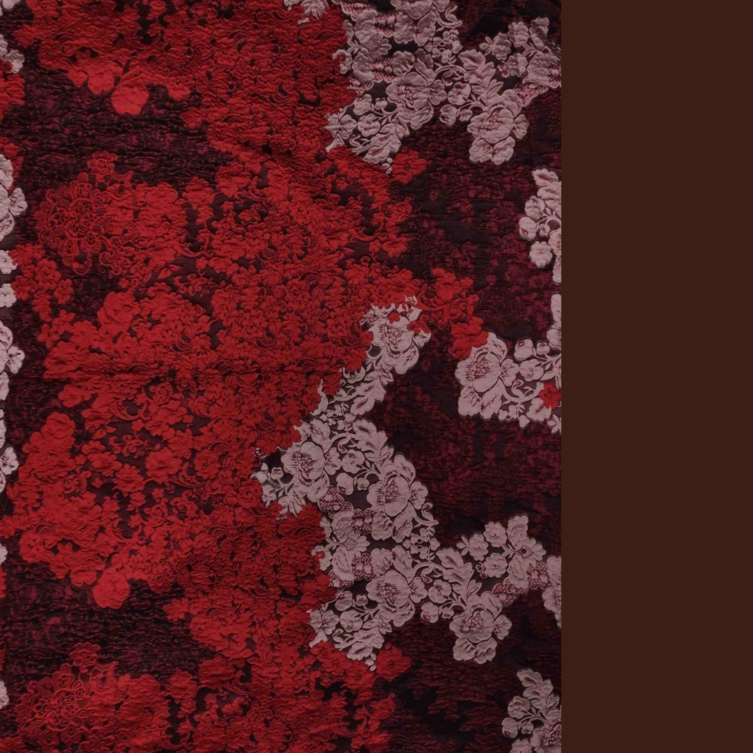 پارچه ژاکارد ارگانزا پنلی فلاور بوک رنگ آلبالویی صورتی چرک 